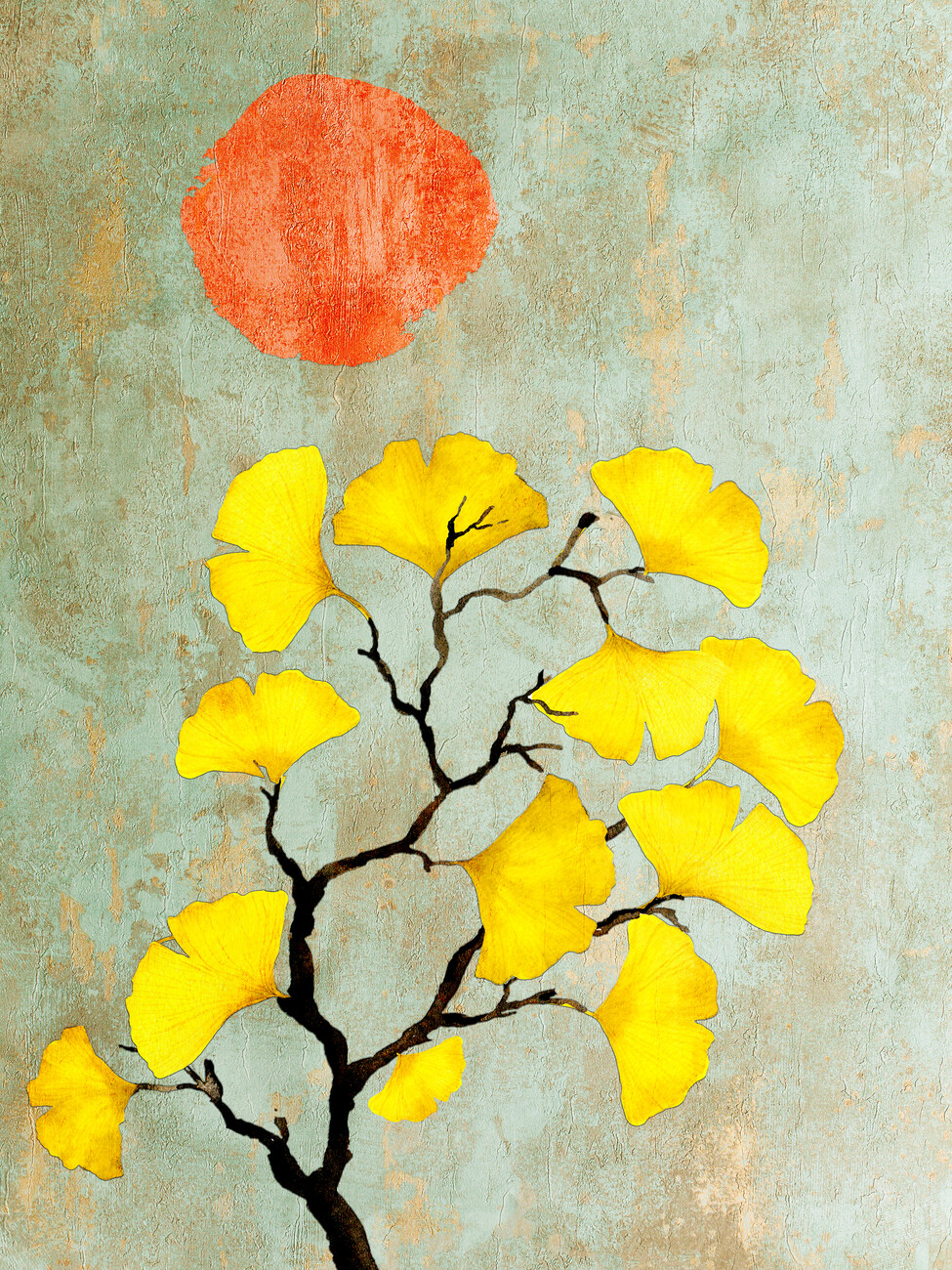 Illustration Ginko Biloba and Sun