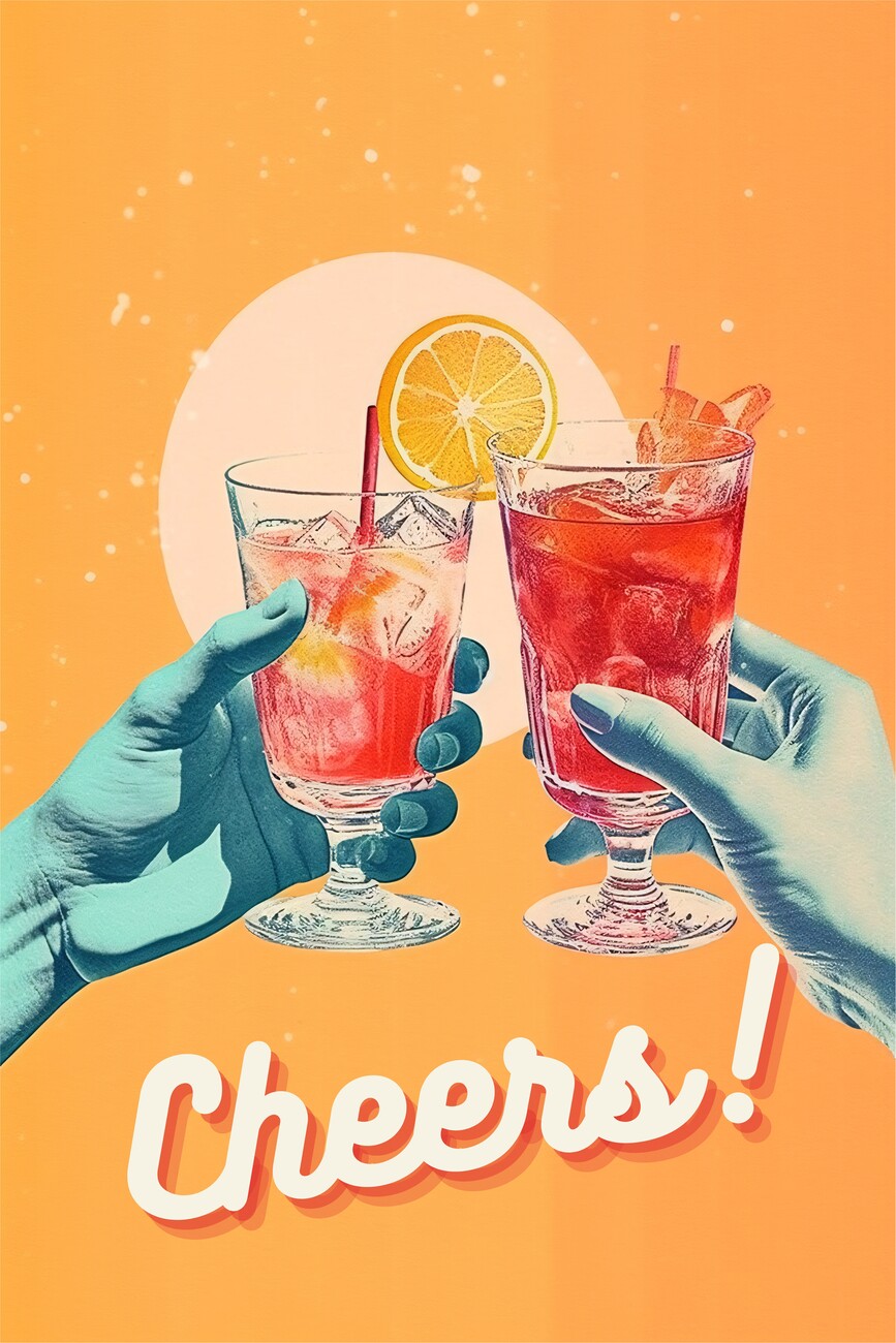 Illustrazione artistiche, Retro Cheers Wall Art, Vintage Summer Drink and  Cocktail