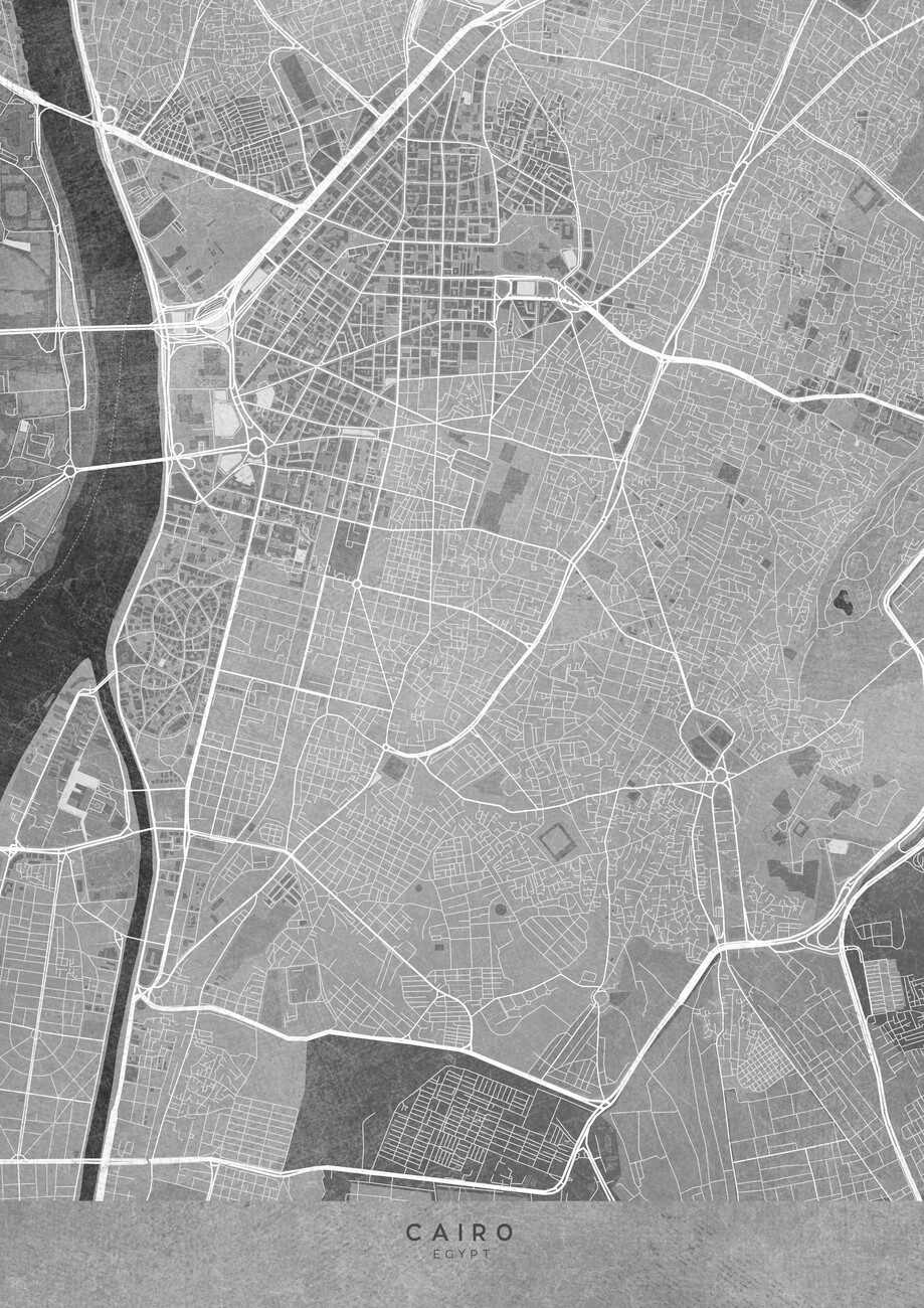 Mapa Map of Cairo (Egypt) in gray vintage style (II)