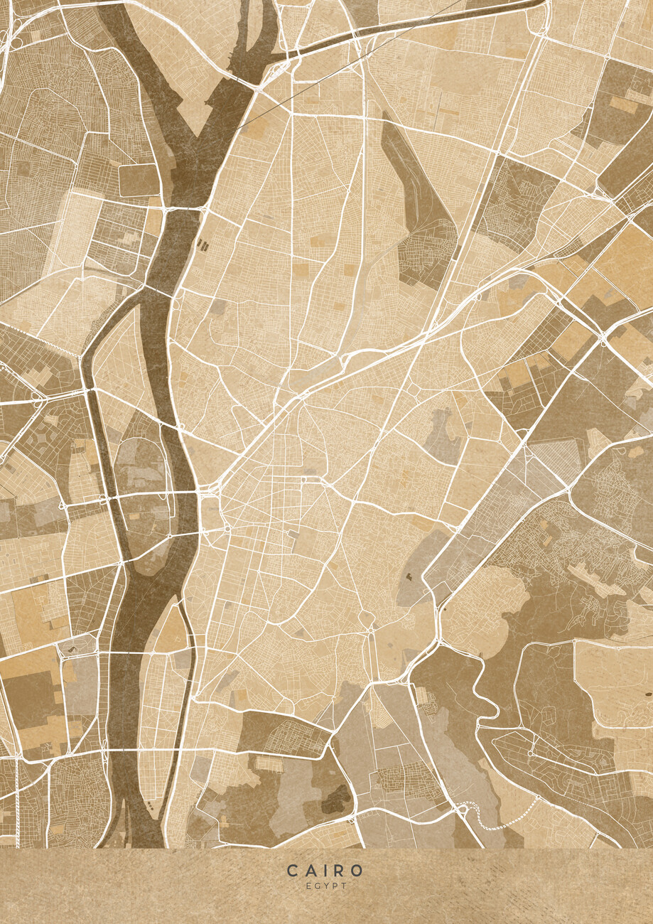 Map Map of Cairo (Egypt) in sepia vintage style (I)