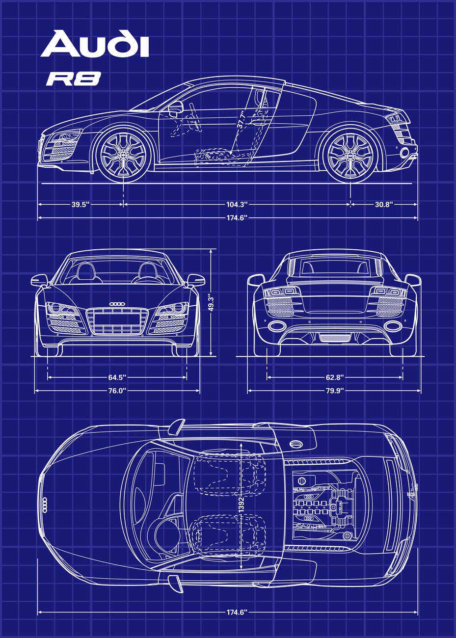Künstlerische Illustration, Audi R8 2011 Blueprint
