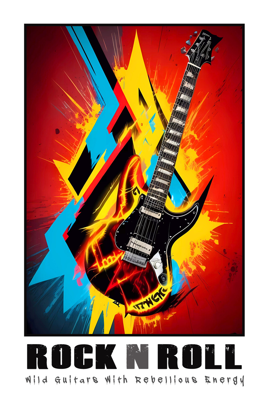 Sticker ROCK N ROLL | Wild Guitars with Rebellious Energy