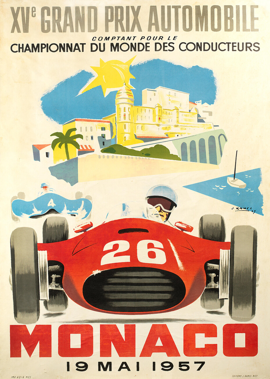 額縁付き1957年モナコグランプリ開催ポスター