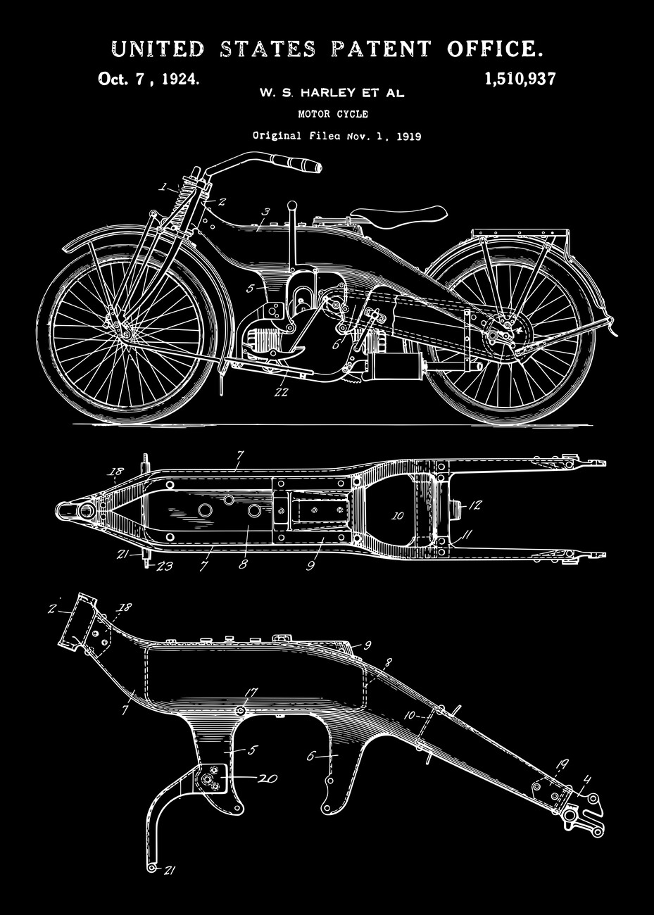 Wall Art Print | Vintage Harley-Davidson Motorcycle Patent from