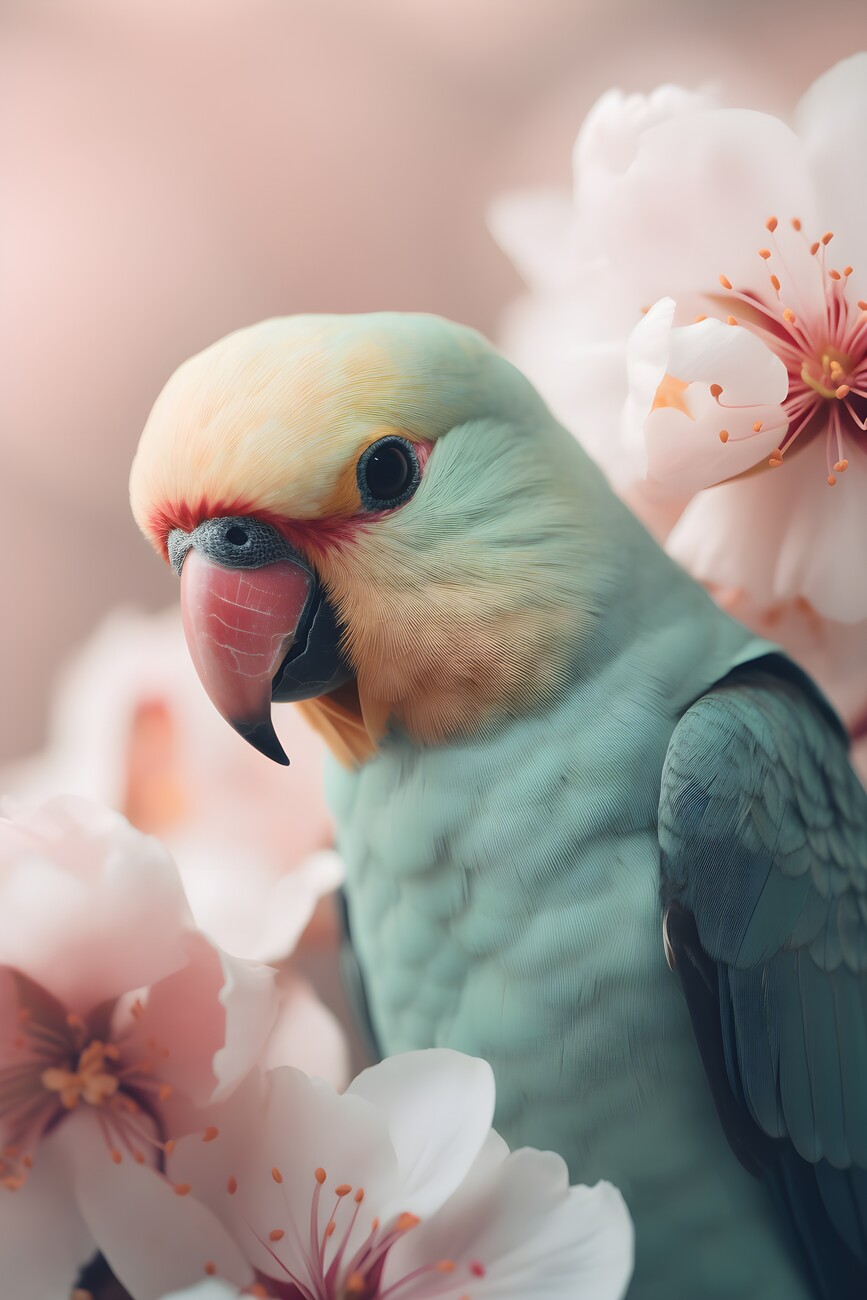 Parrot bird in flowers, Posters, Art Prints, Wall Murals