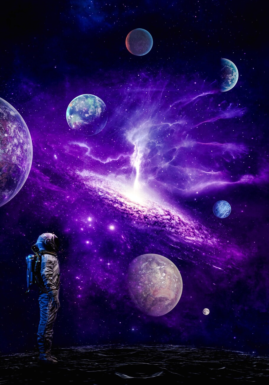 Poster, Bilde Nasa Astronaut in purple solar system | Merchandise |  Europosters