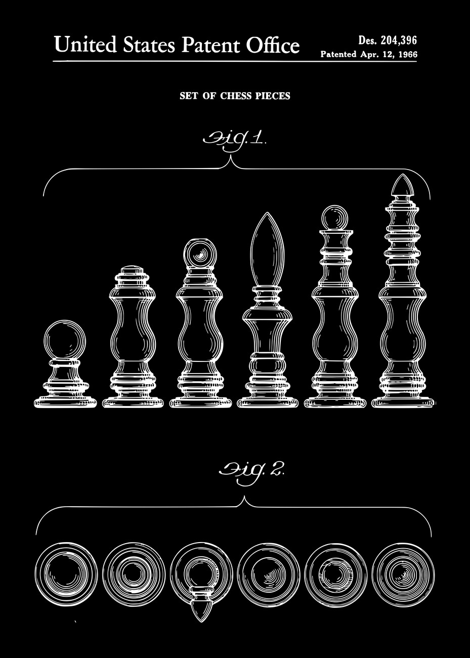 Wall Art Print, 1966 Set of Chess Pieces Patent