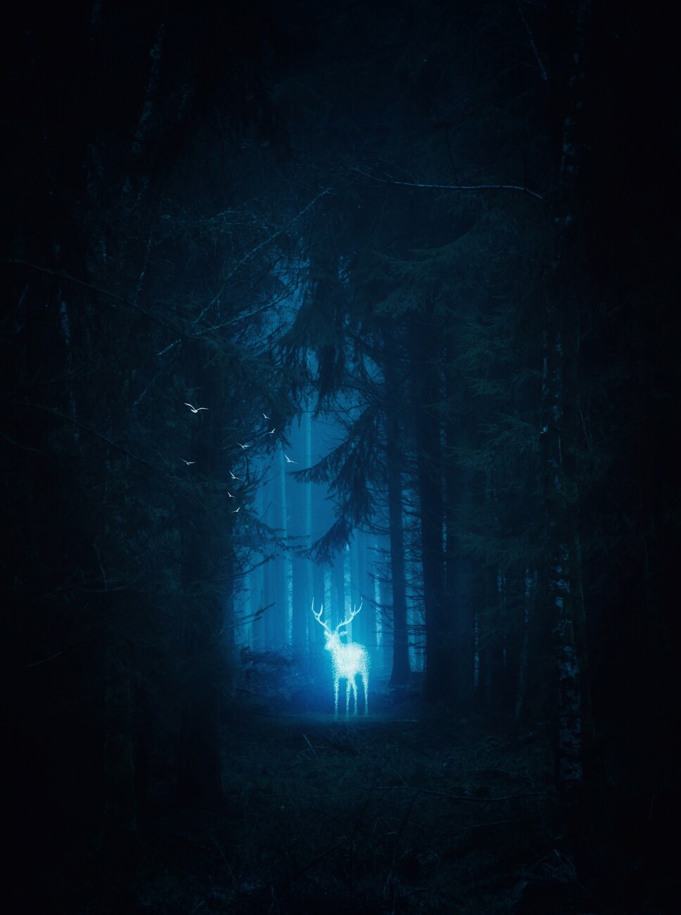 Obraz na plátně Magic blue deer Patronus in the forest