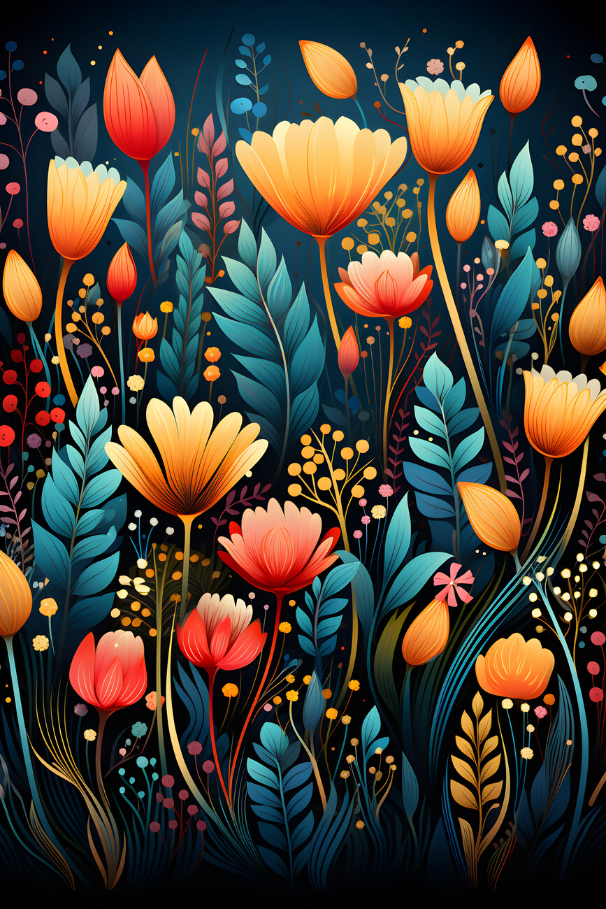 Illustration Vibrant Beautiful Flowers - 2:3 - Art Print 01