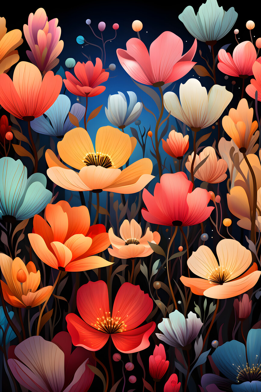 Illustration Vibrant Beautiful Flowers - 2:3 - Art Print 02