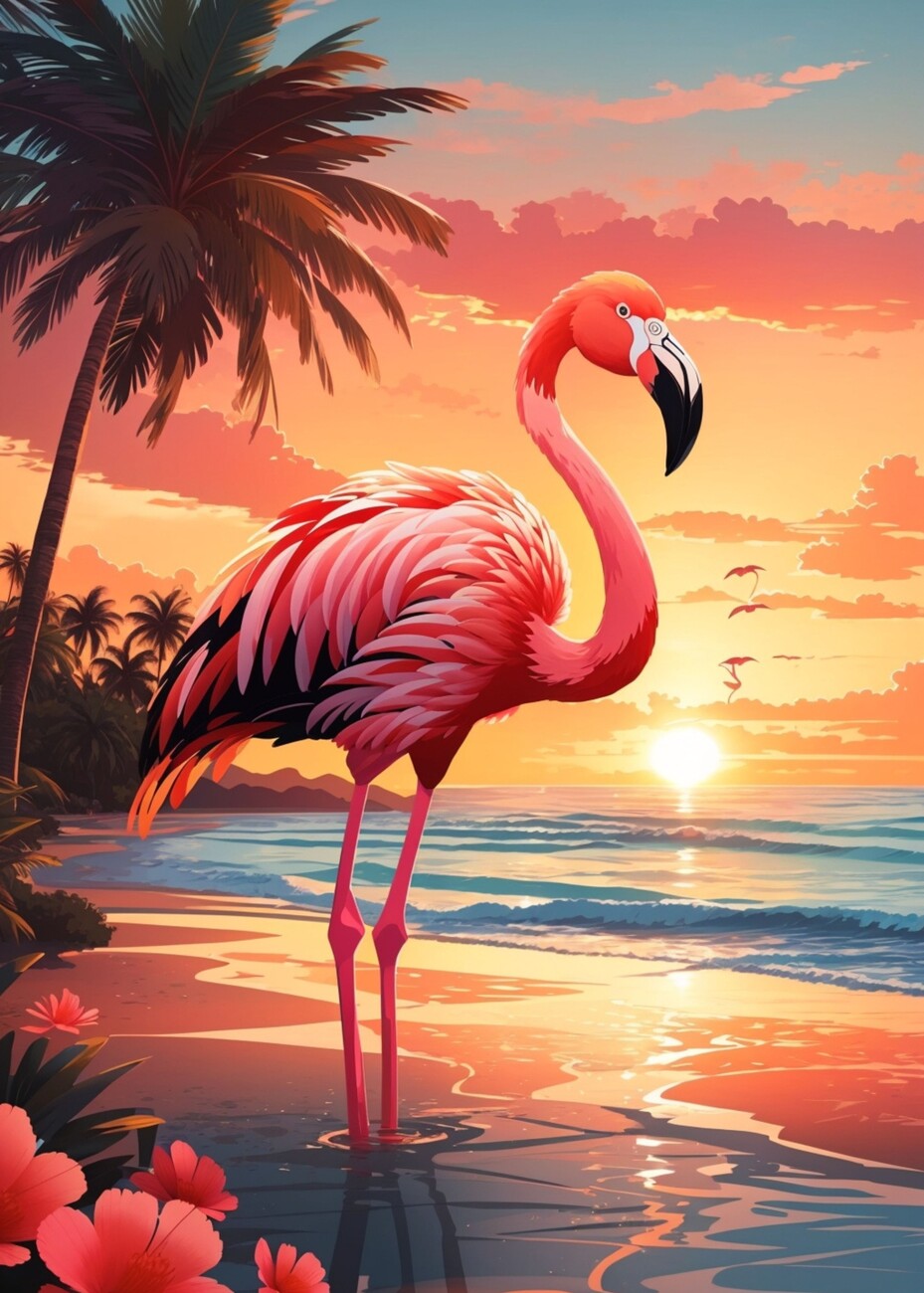 Flamingo Island Solid-Faced Canvas Print