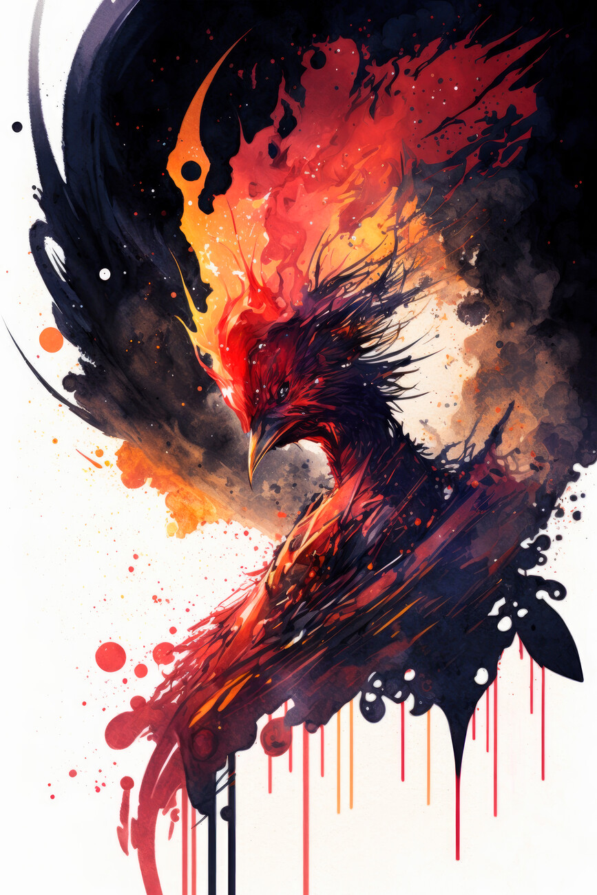 Illustration Watercolor painting of a cosmic phoenix bird