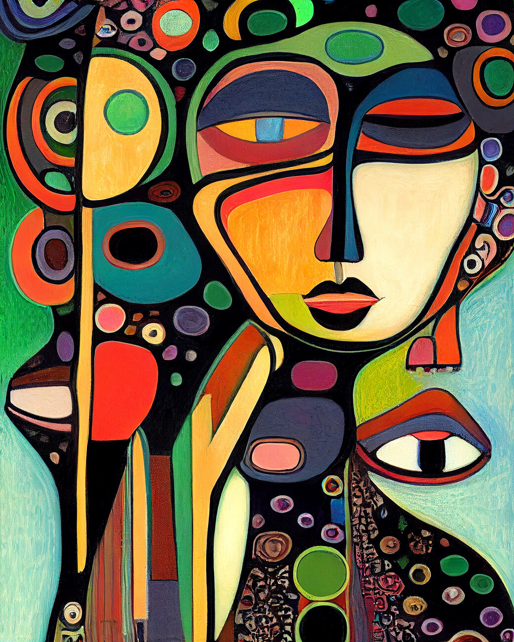 Künstlerische Illustration | Abstract wall figurative painting, woman art face Europosters | prints