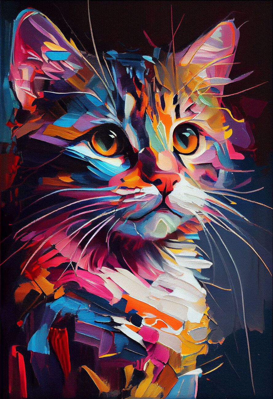 Wall Art Print, Abstract Cute cat Painting Brush Strokes, wall art prints