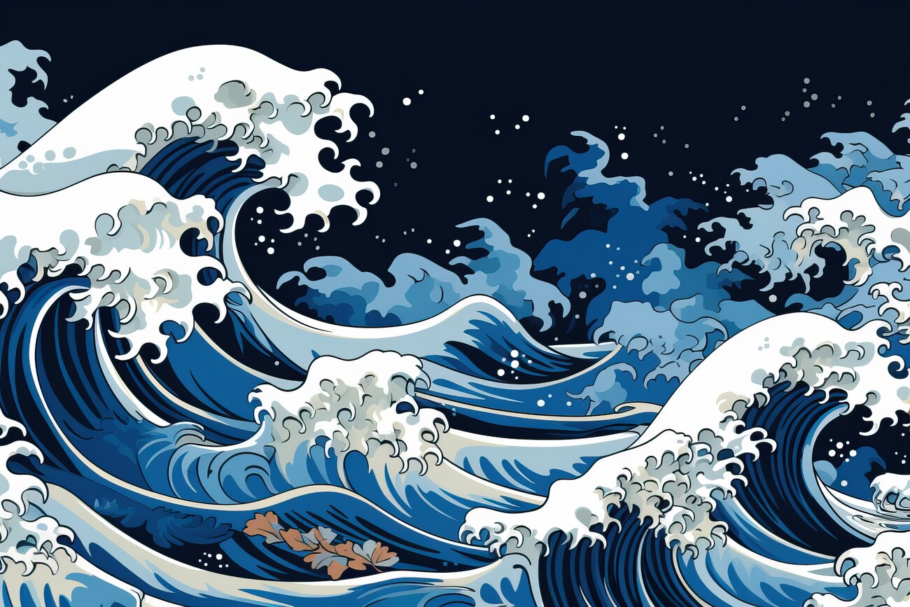 Illustration Japanese painting style storm waves