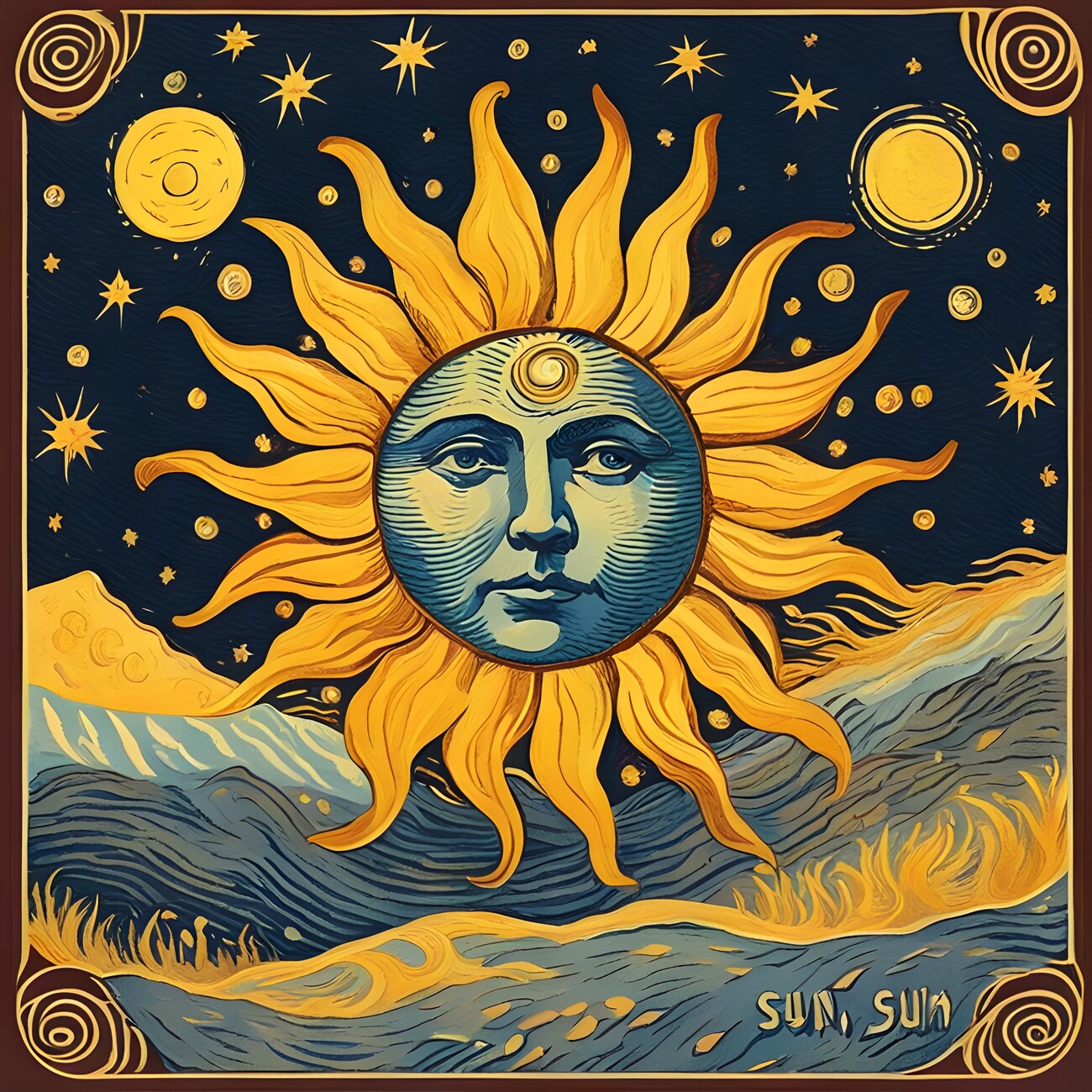Illustration The Sun-a Van Gogh Style interpretation of the tarot card