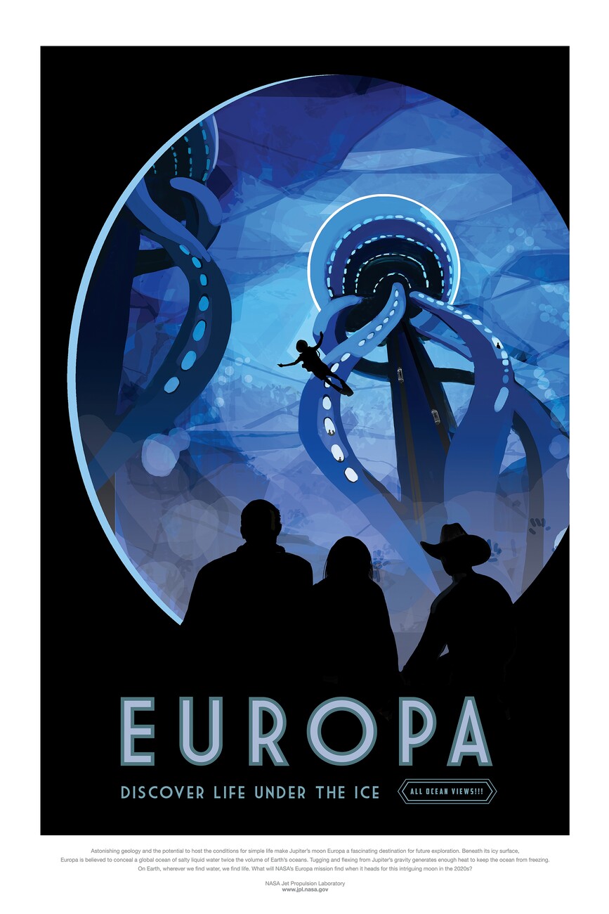 Illustration Europa (Retro Planet & Moon Poster) - Space Series (NASA)