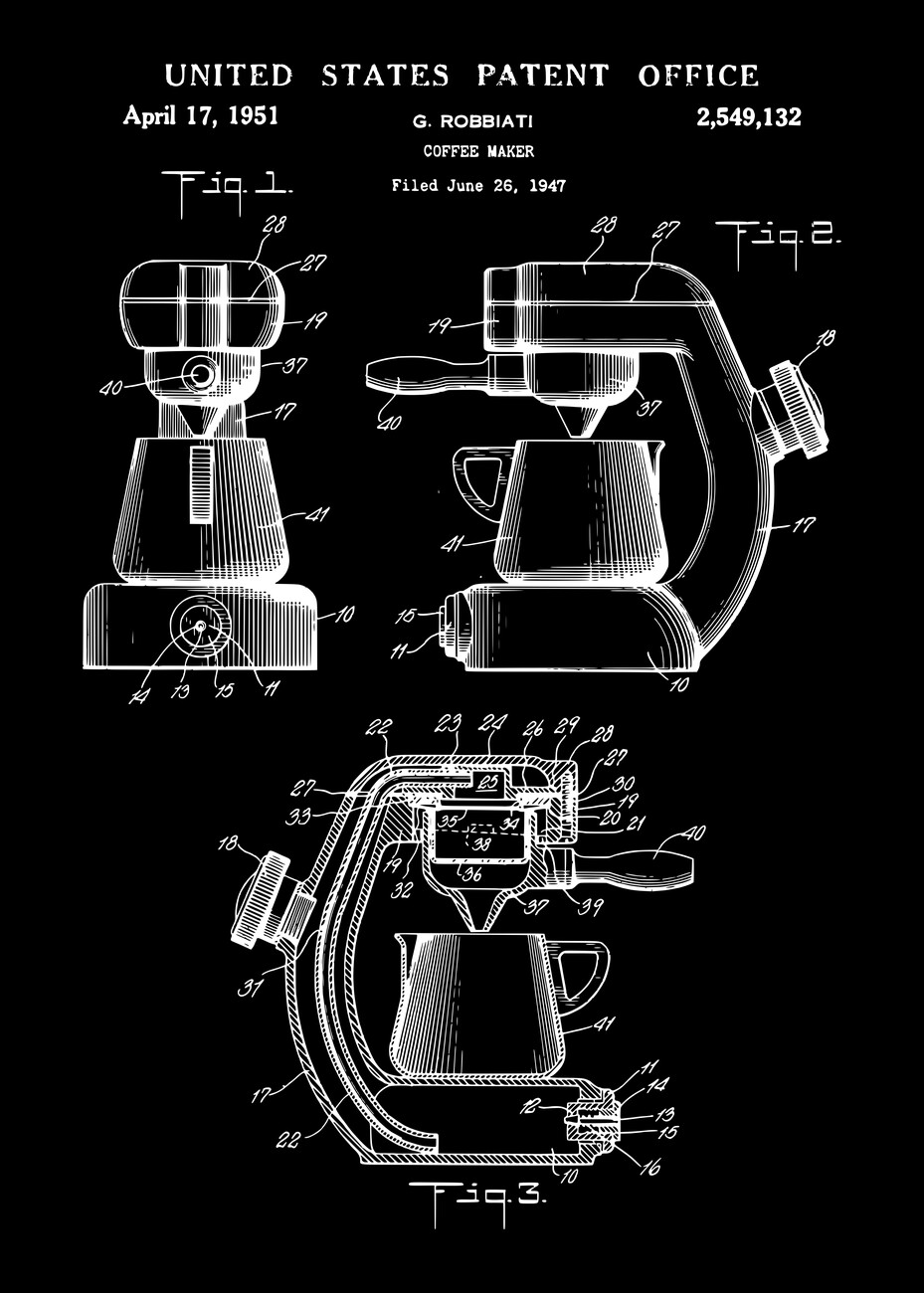 Wall Art Print, 1959 Vintage coffee maker machine patent