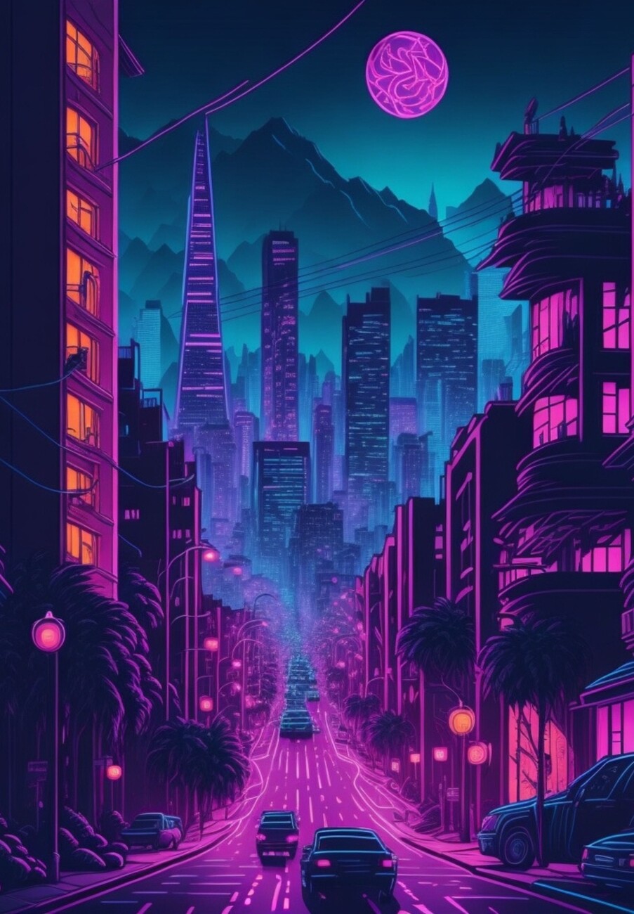 Wall Art Print, Neon Night City in San Francisco