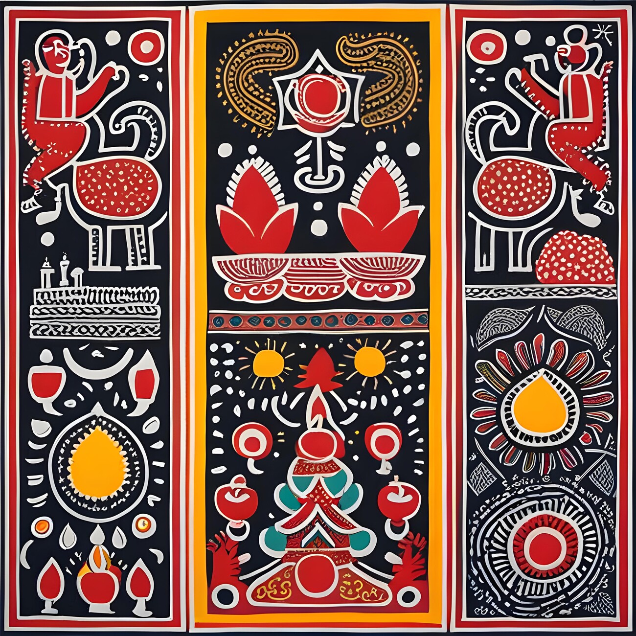 Illustration Keith Haring-inspired depiction of Diwali