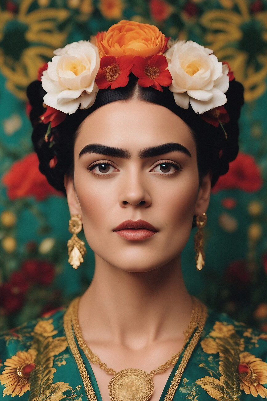 Frida Kahlo - Turqouise Garment  Poster, Stampe Artistiche, Carta da Parati