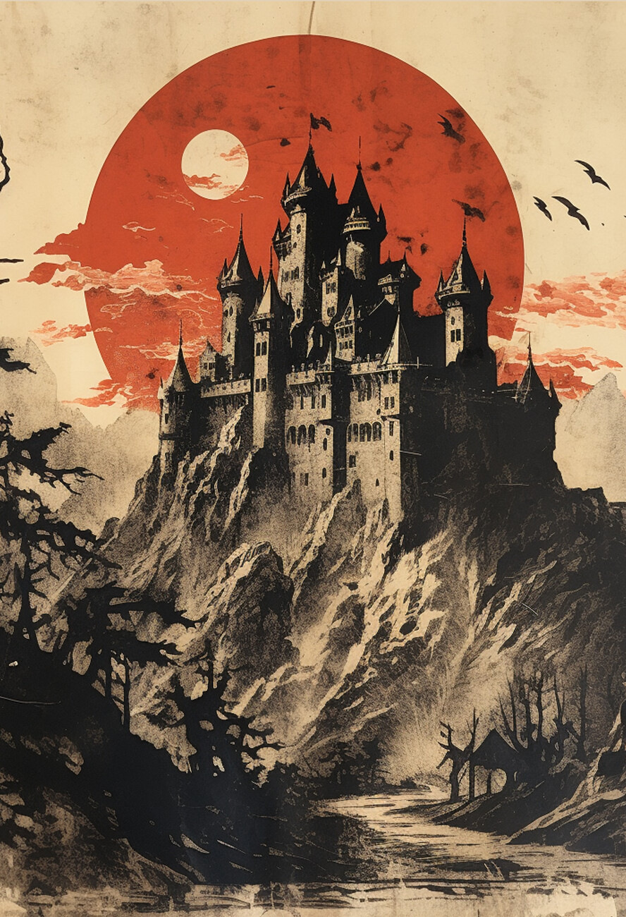 Wall Art Print, Dracula's Castle Poster, Halloween