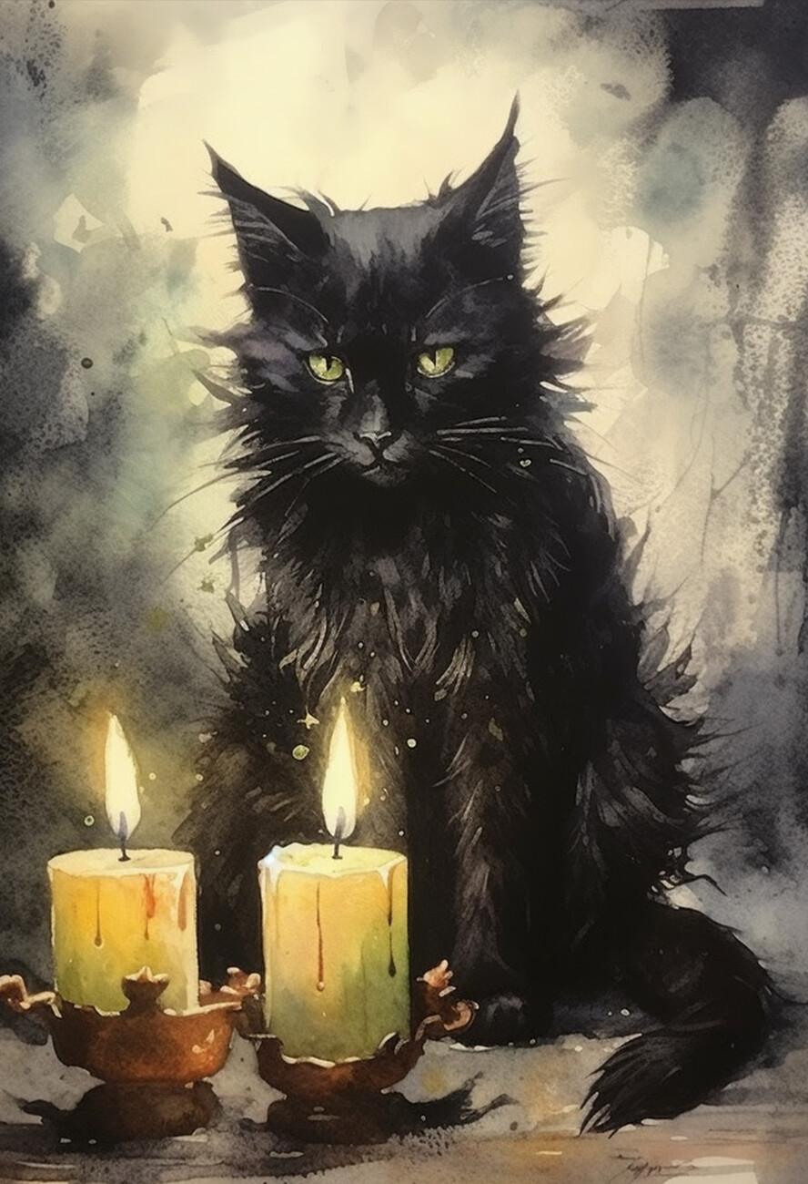 Wall Art Print, Black Cat Painting