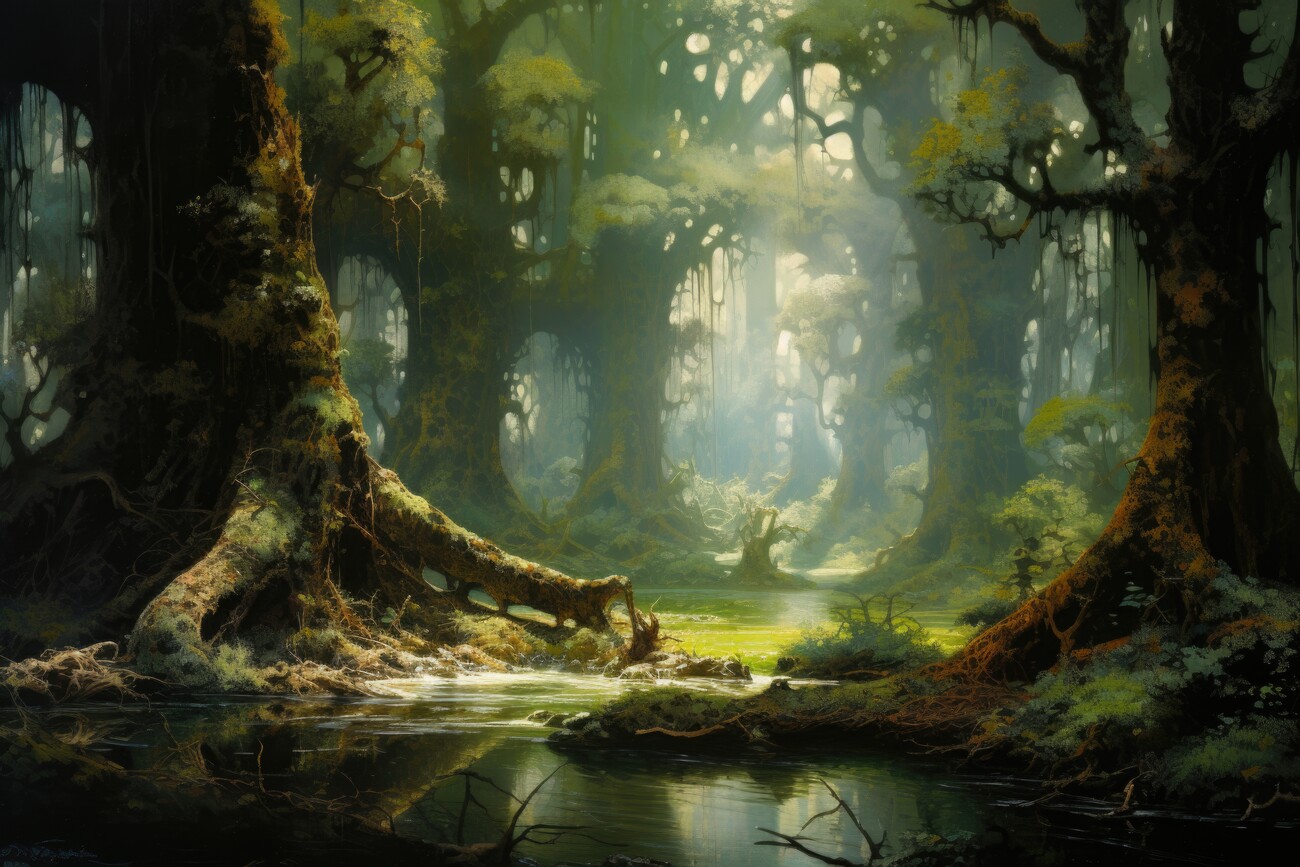 Wall Art Print, Swamp Forest Fantasy Painting