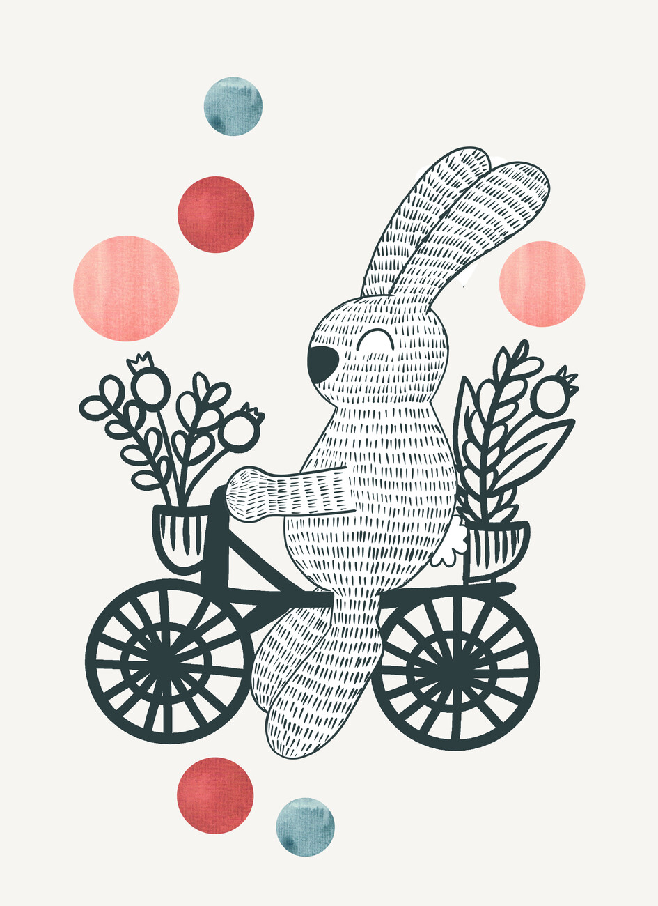 Ilustrace Rabbit on a flower bike watercolor Illustration