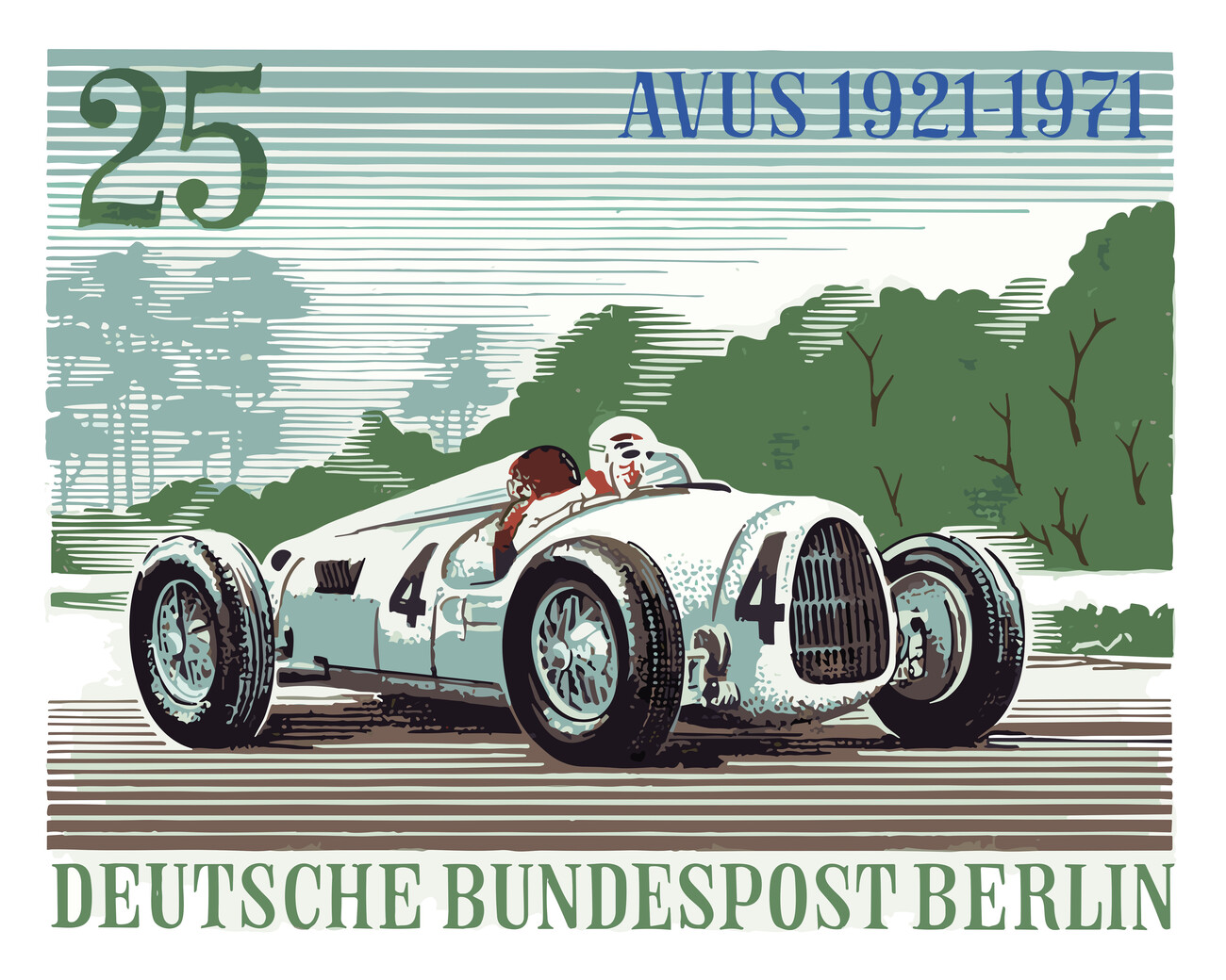 50 years car racing on AVUS (Berlin) 1971 stamp Wall Mural