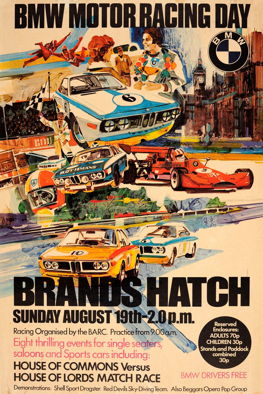 Illustration artistiques, Car Poster for the BMW Motor Racing Day at  Brands Hatch