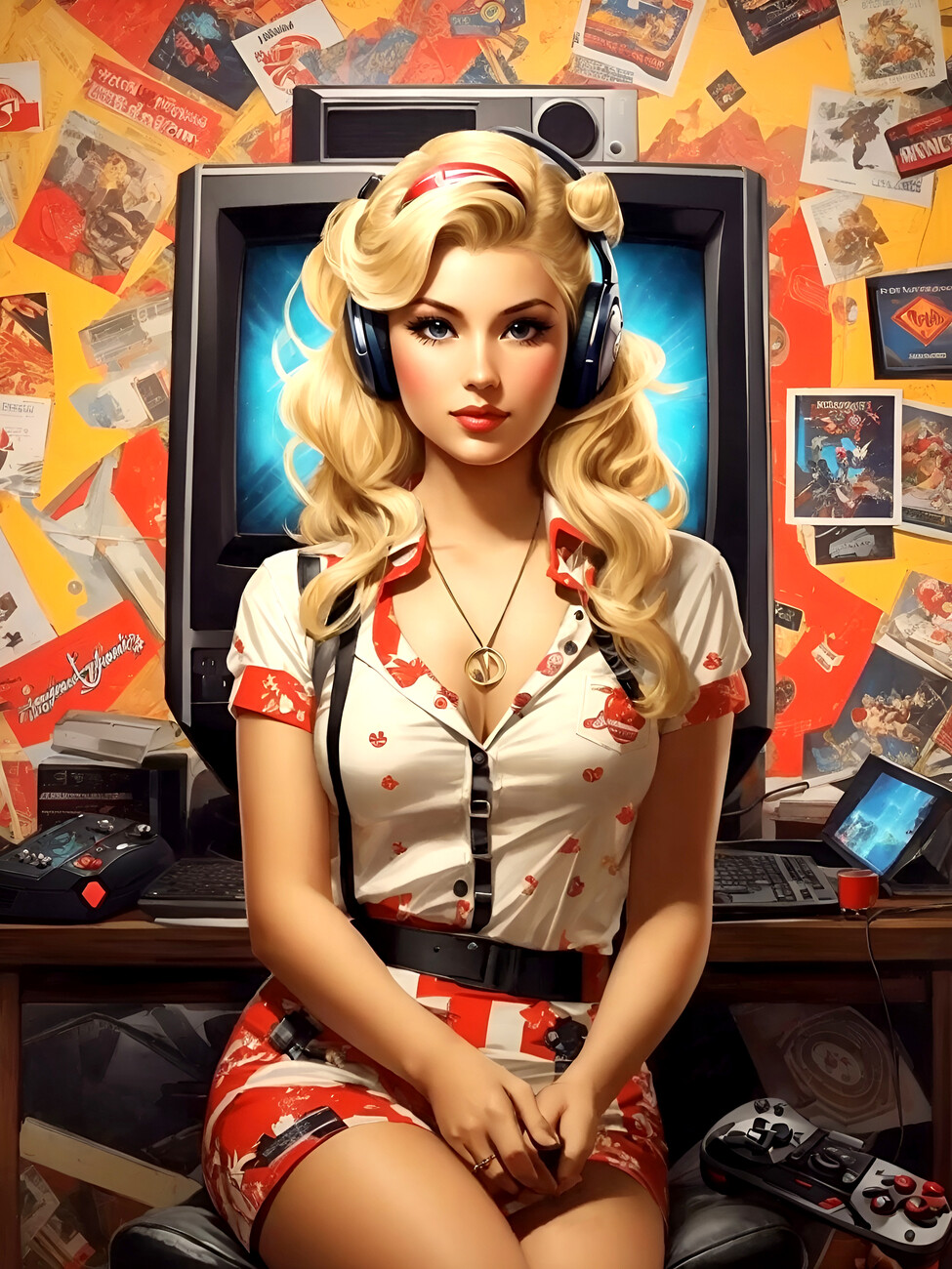 Illustrazione artistiche, Gamer Pin up girl