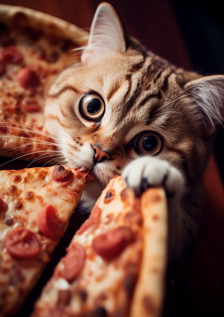 cat eating pizza