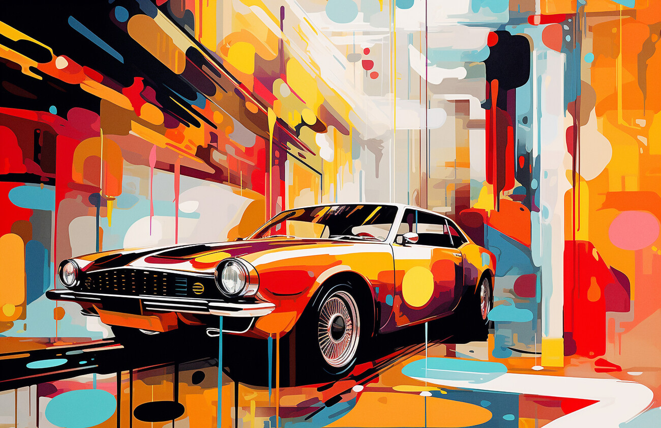 Künstlerische Illustration, Abstract painting, 70s &80 s Car Poster,  online Art prints