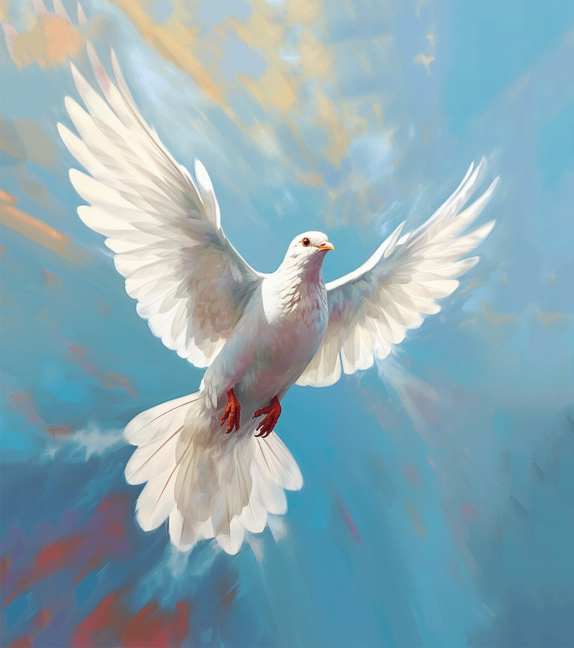 Illustration artistiques, Minimalist painting of a dove in flight, peace  symbol bird