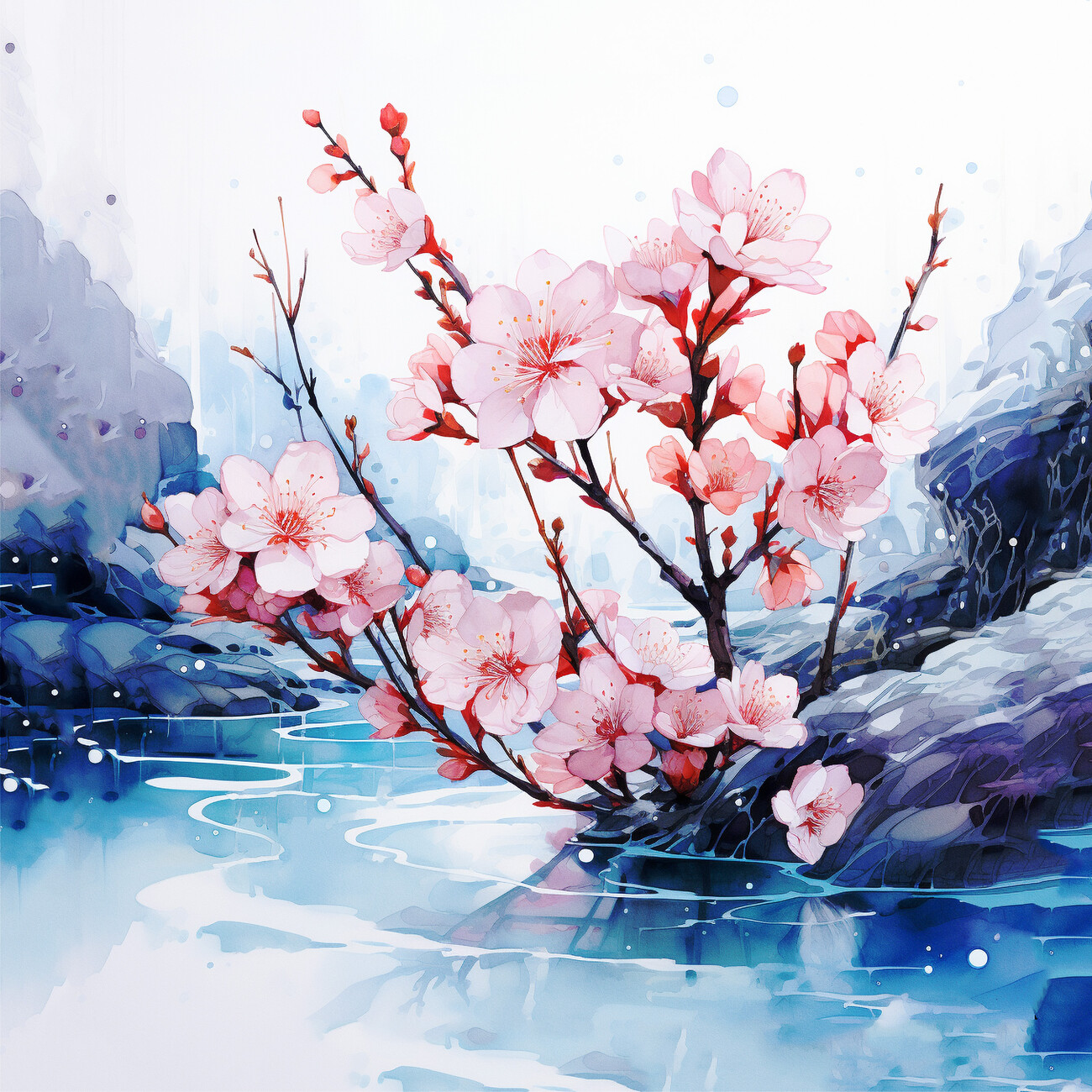 Künstlerische Illustration | Surreal watercolor Floral Wall Art Prints cherry Europosters blossoms, 