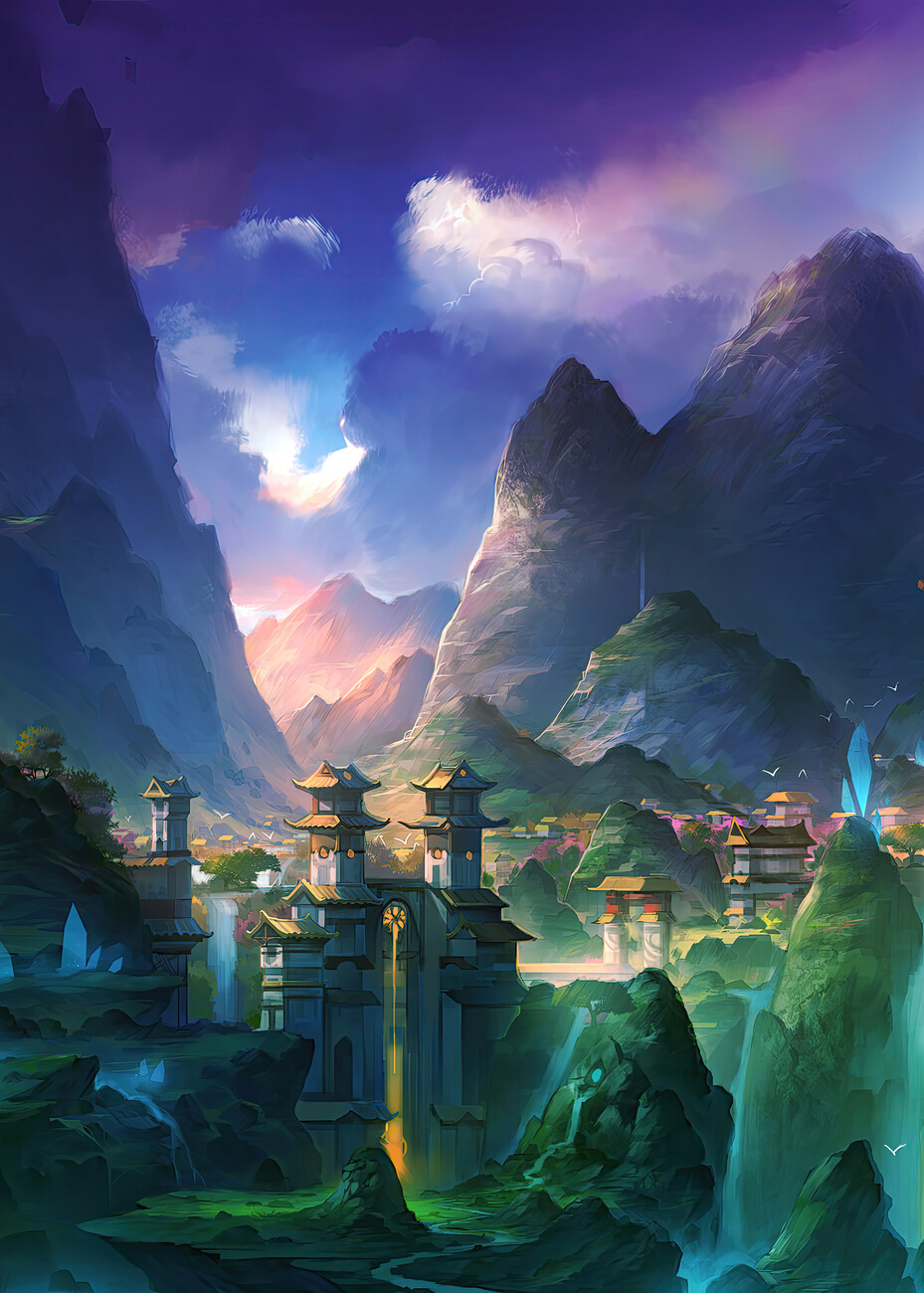 Peaceful and Romantic Housing between Landscape in Anime or Colored Manga  Artstyle Depicting Panoramic View on Nature and Weather Stock Illustration  - Illustration of asia, landscape: 252829280