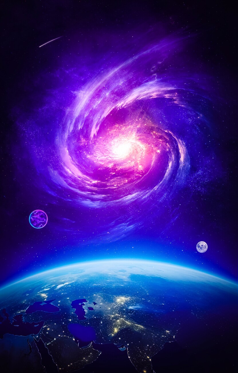 Art Poster Astronaut Wormhole and Rainbow Galaxy