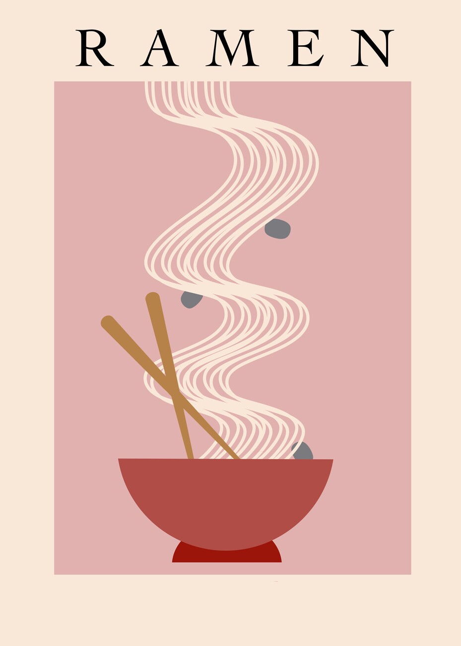 Ramen Illustration Wall Design Künstlerische | Pink Art Nudles | Europosters Minimalistic