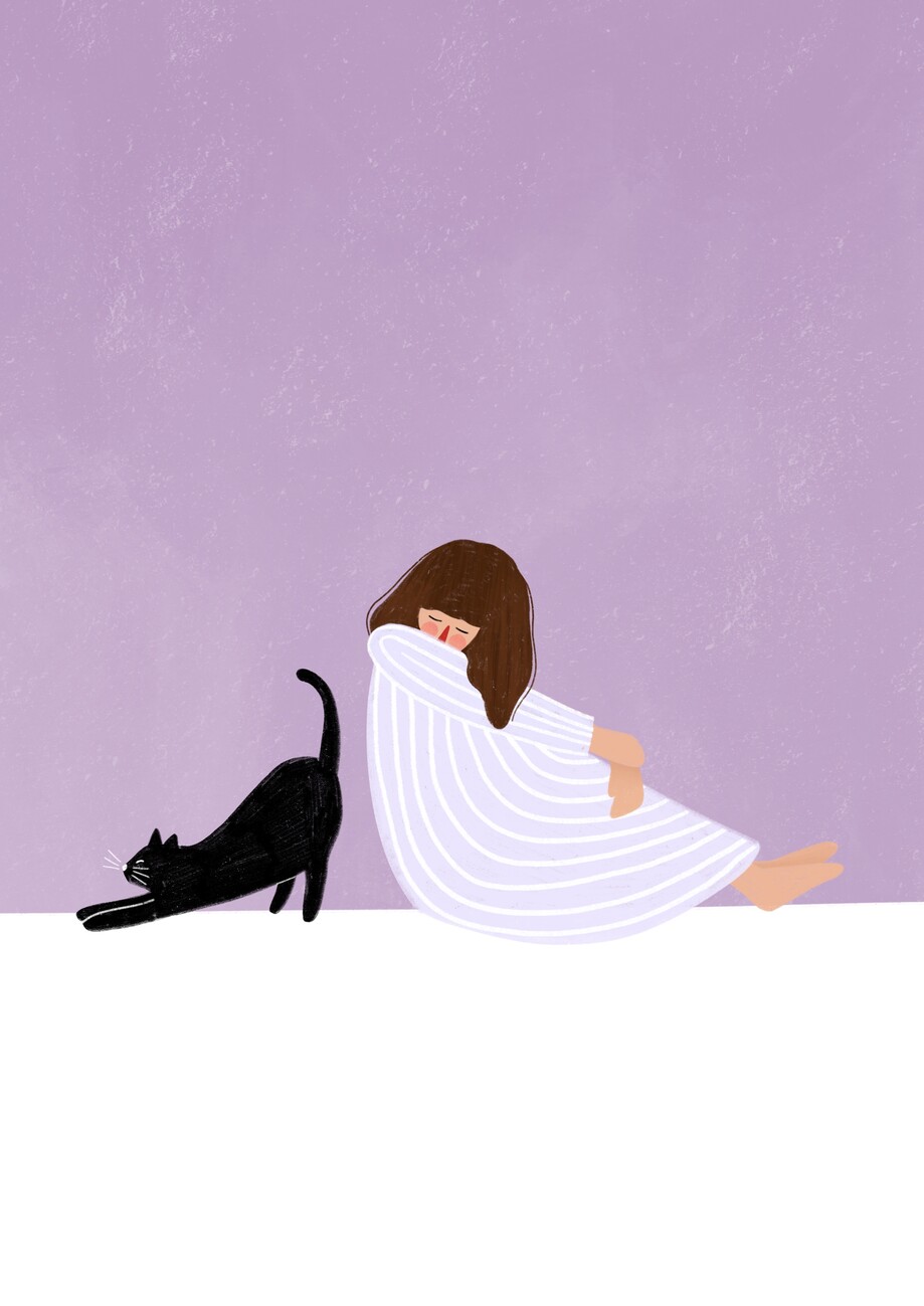 Ilustrace Girl and Cat, Bea Muller, (30 x 40 cm)