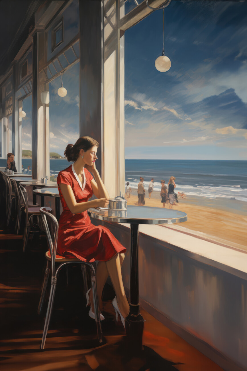 Illustration The girl of contemplation style of Edward Hopper