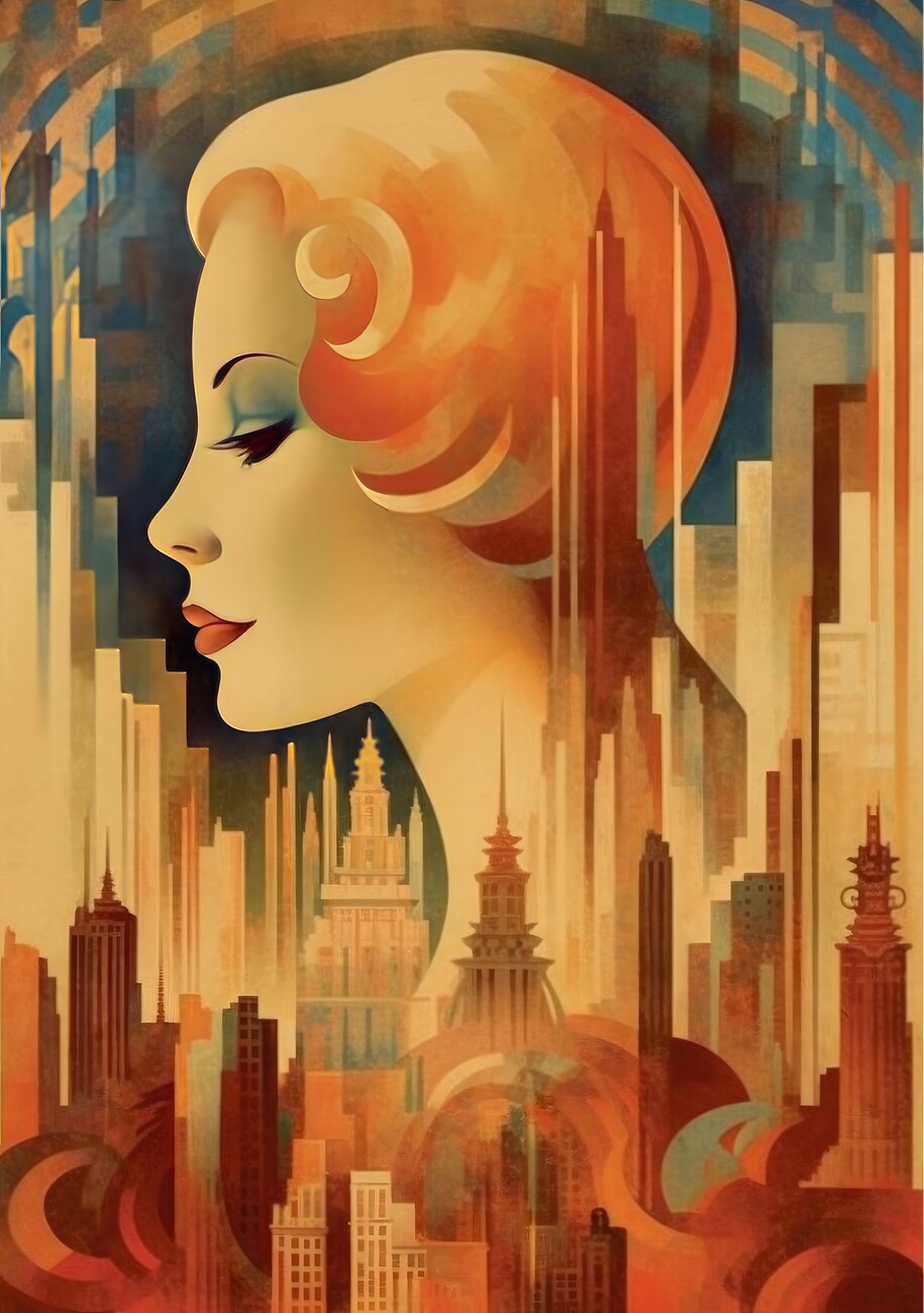 art deco poster buildings