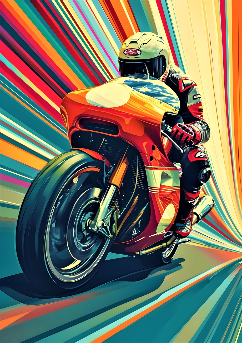 Künstlerische Illustration  Fast Motorcycle At Speed Colorful