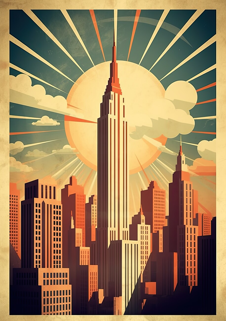 art deco poster buildings