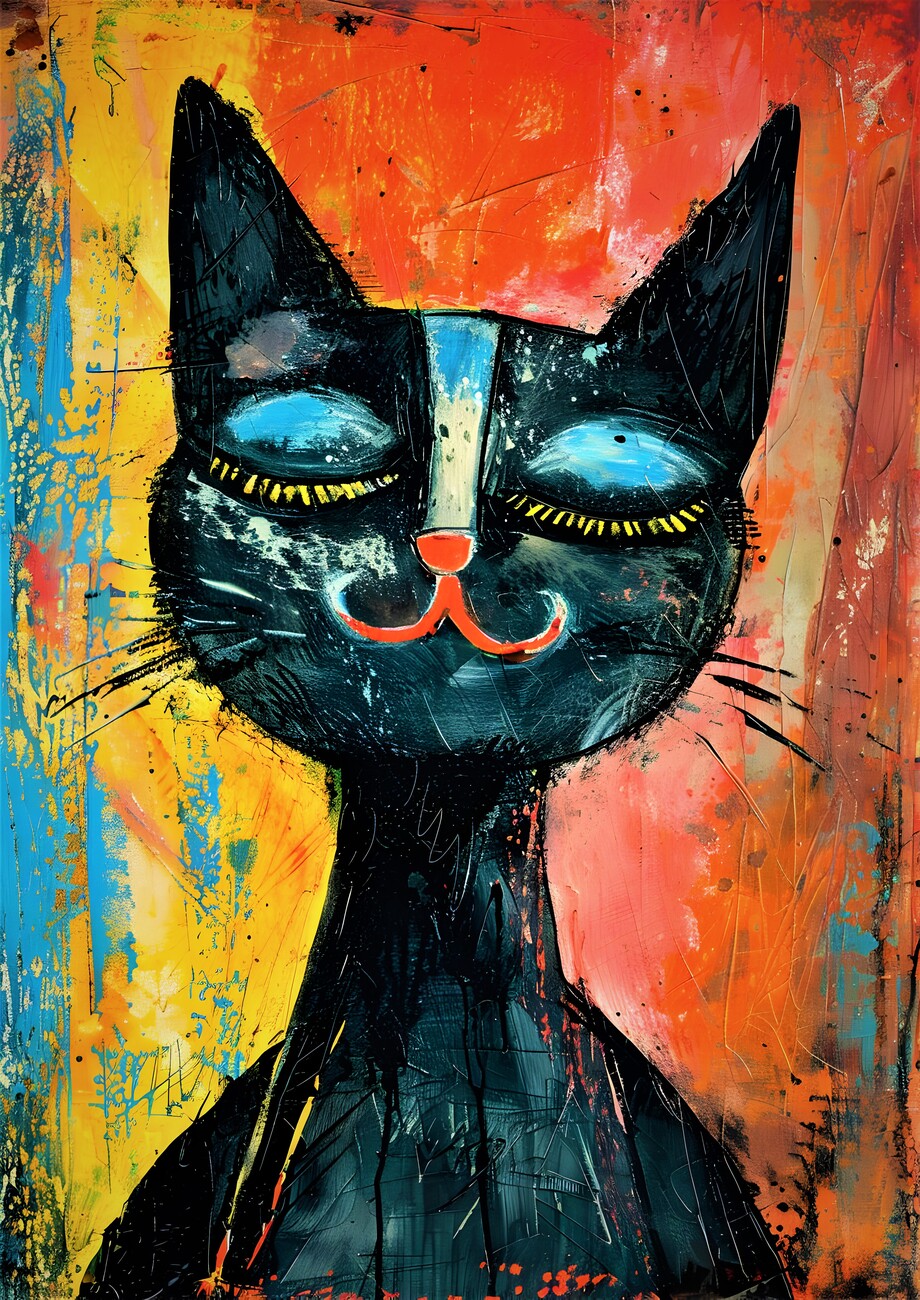 Illustration Black cat with eyes closed