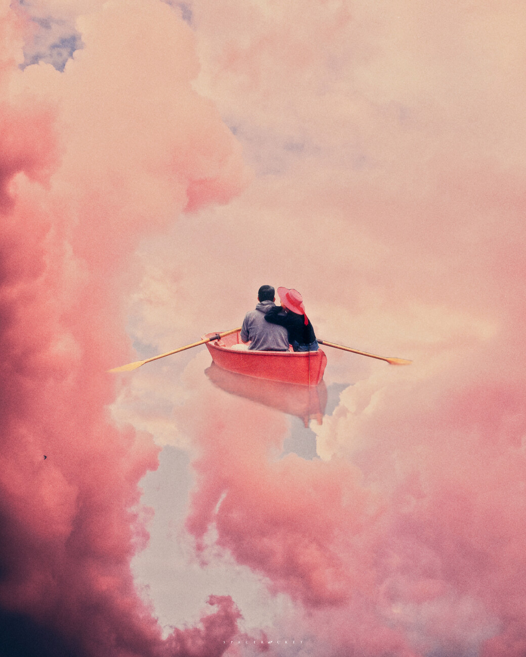 Ilustrace Pink sailing, spacerocket art, (30 x 40 cm)