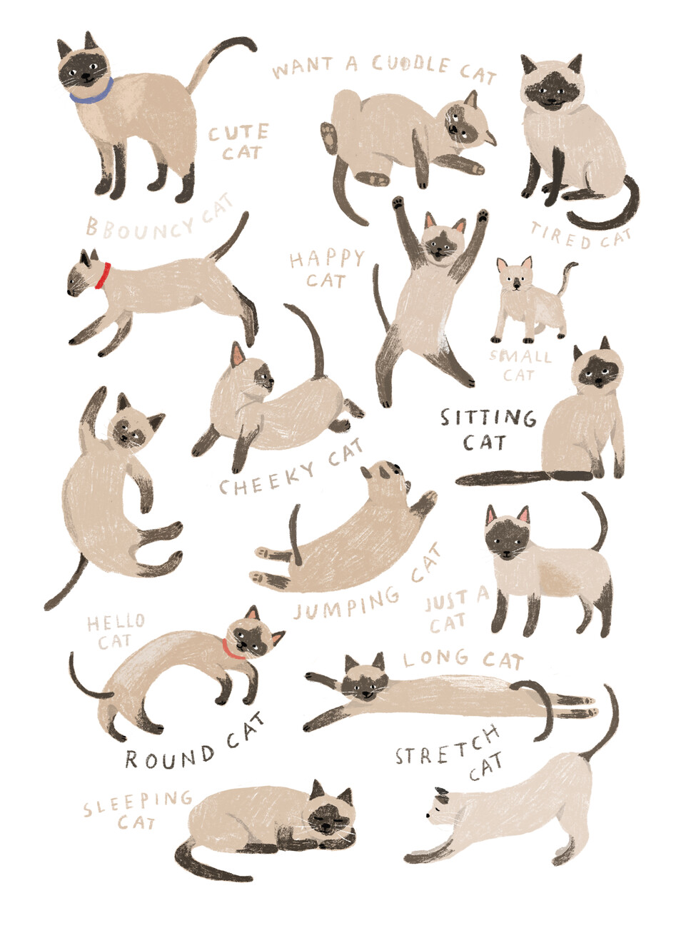 Ilustrace Siamese Cat Print, Hanna Melin, (30 x 40 cm)