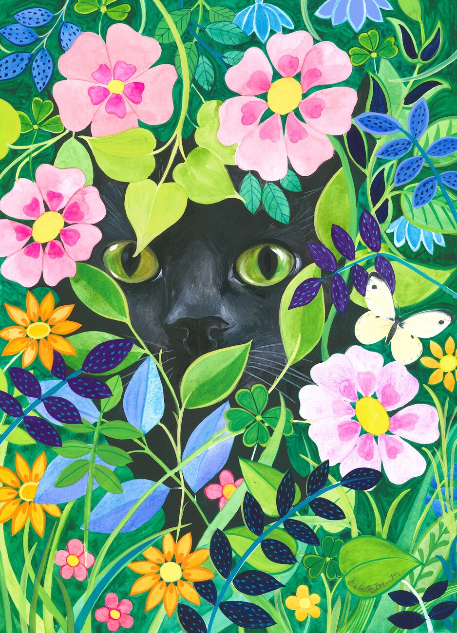 Ilustrace Secret Garden Hidden Cat Art, Isabelle Brent, (30 x 40 cm)