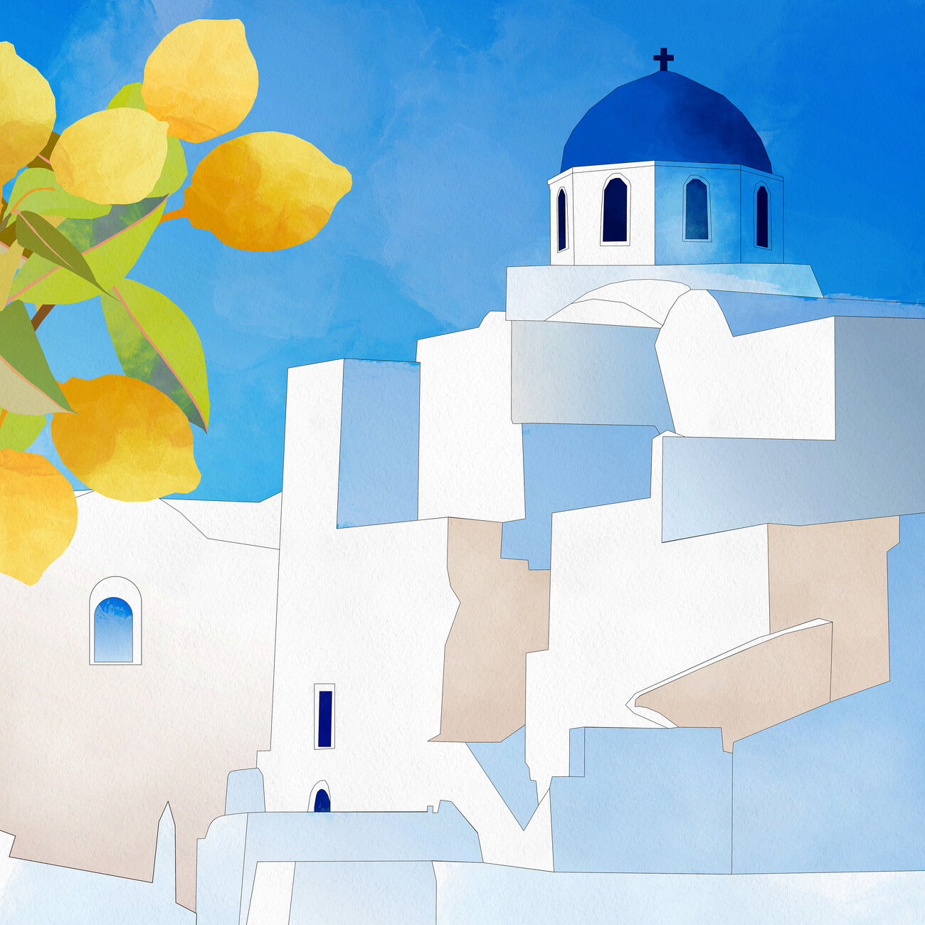 Ilustrace Santorini Neu, Ana Rut, (40 x 40 cm)