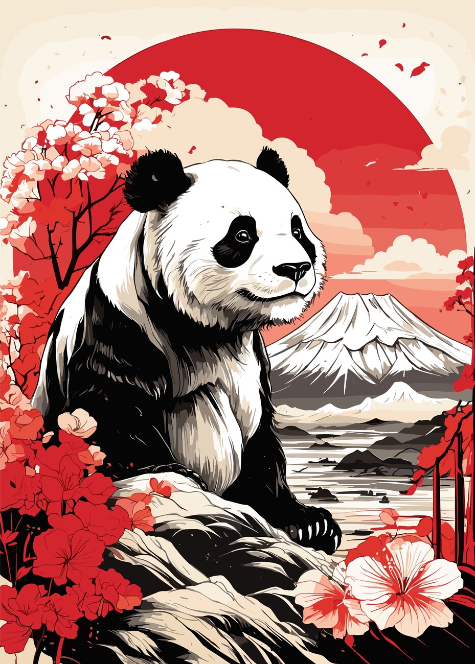 Panda Japanese Painting Red Panda In The Snow Sumi E Watercolor